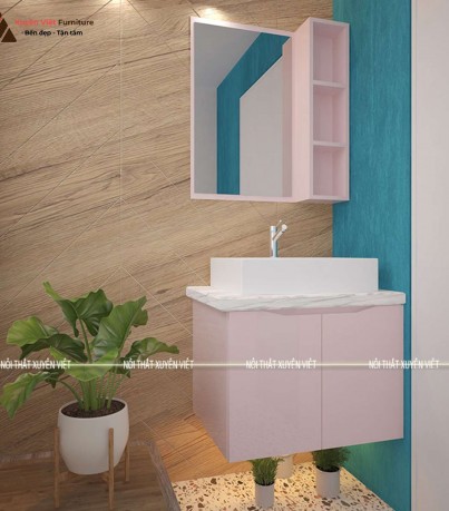 Tủ lavabo nhựa tông hồng ngọt ngào nữ tính trong nhà tắm XVL729