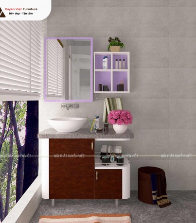 Tủ lavabo phủ laminate giả da bò LBK2035