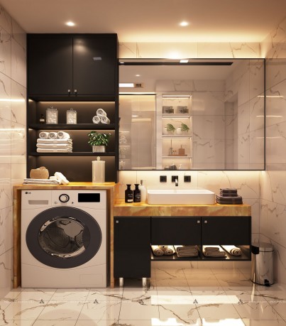 Tủ lavabo màu ghi kết hợp tủ máy giặt LBK2032