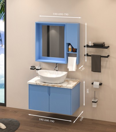 Tủ Lavabo treo tường T0169-4 tone màu xanh lơ đơn giản