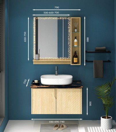 Tủ Lavabo treo tường T0169-9 Laminate vân gỗ tự nhiên 