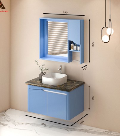 Tủ Lavabo treo tường T0289 - 4 tone xanh lơ mát mẻ.