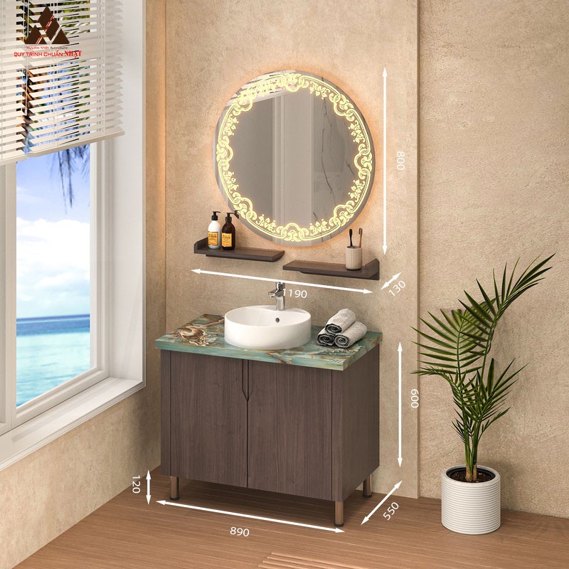 Tủ Lavabo C0189 - 10 Laminate vân gỗ nâu lịch lãm tối màu