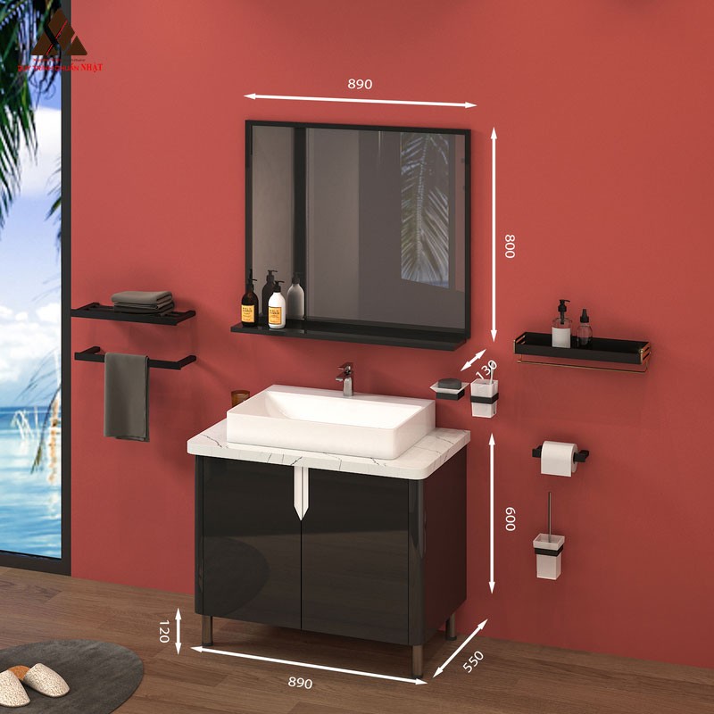 Tủ Lavabo chân đứng C0189 - 2 tone màu đen đẳng cấp