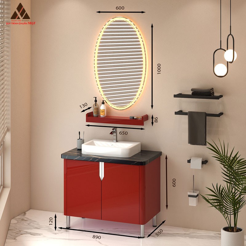 Tủ Lavabo C0189 - 7 tone đỏ đun kiêu sa