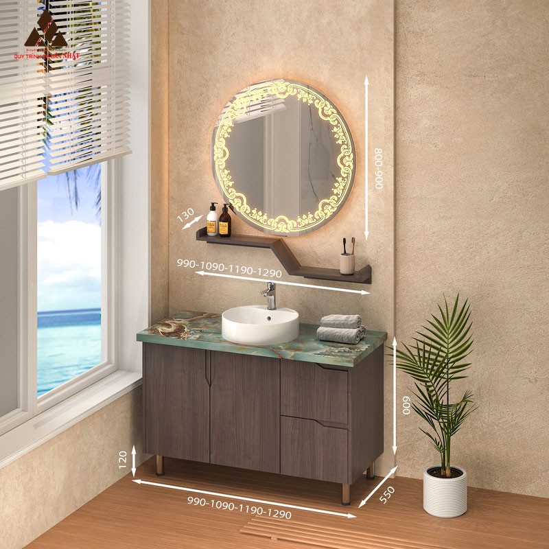 Tủ Lavabo có chân mã C01119 - 10 vân gỗ nâu sẫm sang trọng