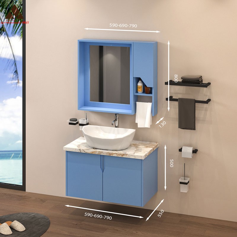 Tủ Lavabo treo tường T0179 - 4 tone màu xanh lơ tươi mới