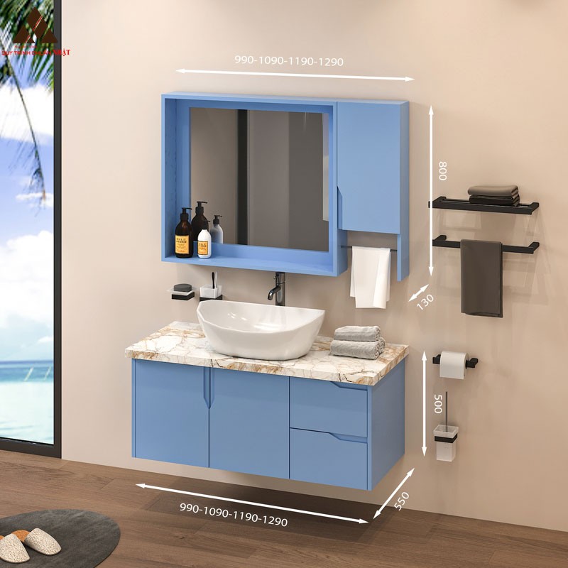 Tủ Lavabo treo tường T0199-4 tone màu xanh lơ đơn giản