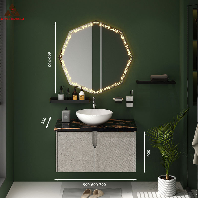 Tủ Lavabo treo tường T0179-11 họa tiết vân đá xám cực sang trọng