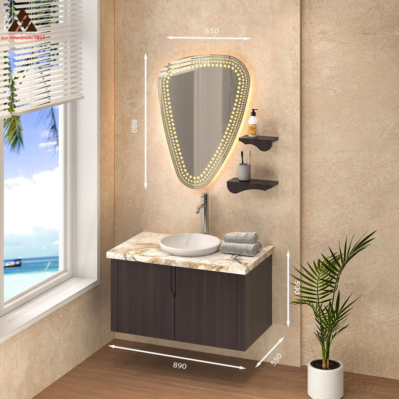 Tủ Lavabo treo tường vân gỗ mã T0189-12 cực sang