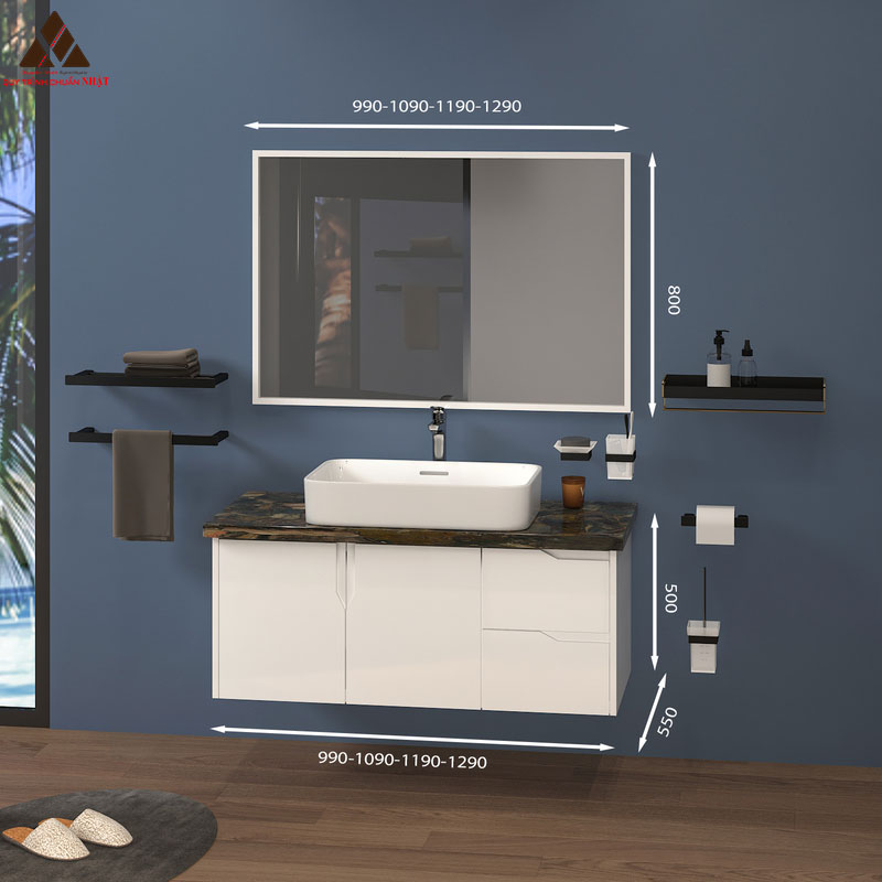 Hình ảnh mẫu tủ lavabo T01119-1 có tone màu trắng sang trọng