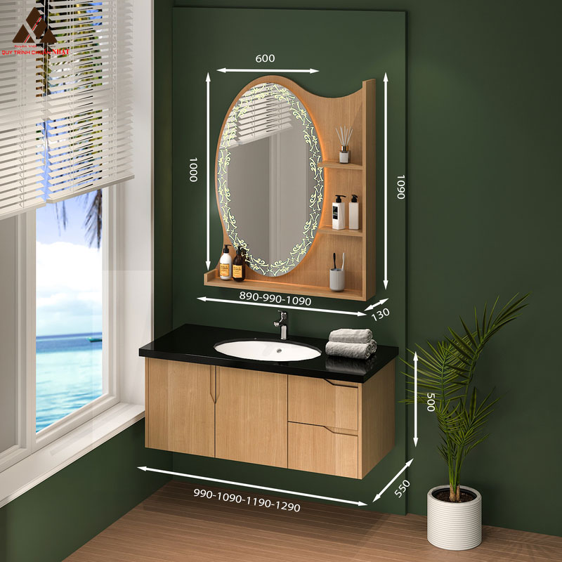 Tủ Lavabo treo tường vân gỗ nâu sáng T0199 – 14