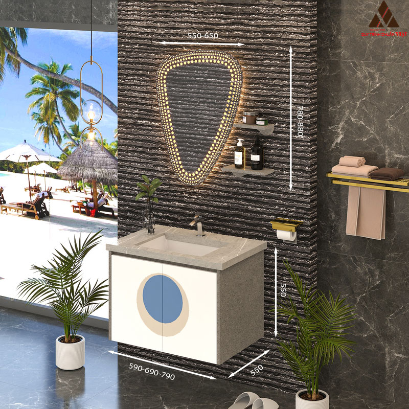 Hình ảnh mẫu tủ lavabo treo tường có mã T0469-11 vân đá sang trọng 