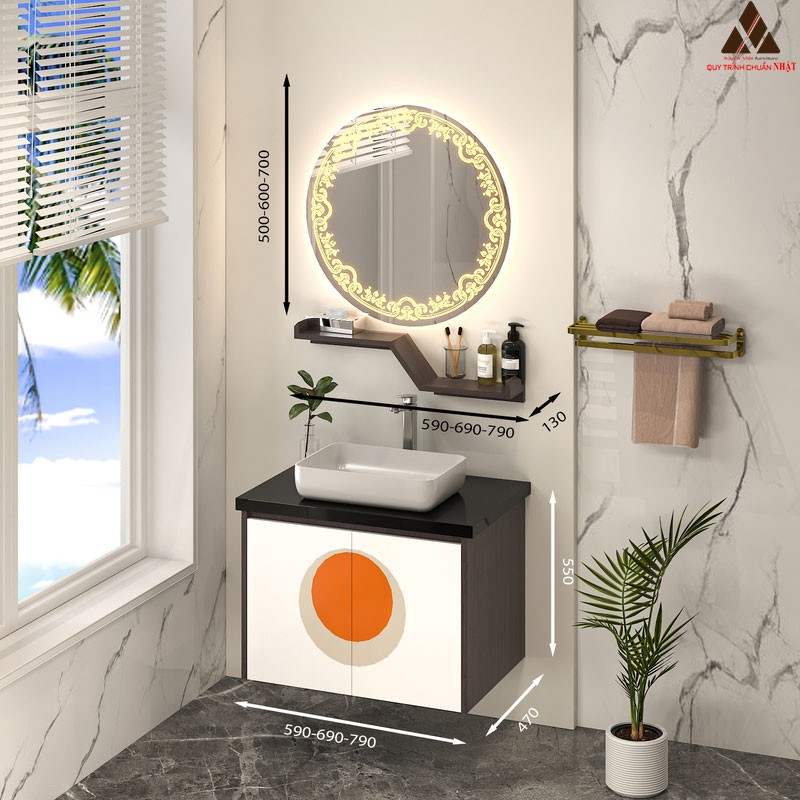 Hình ảnh mẫu tủ lavabo treo tường có mã T0469-12 vân gỗ phối trắng hiện đại