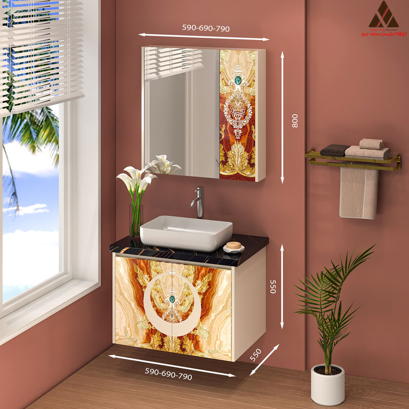 Hình ảnh mẫu tủ lavabo treo tường có mã T0469-15 hoạ tiết tranh 3D ấn tượng