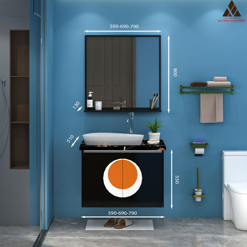 Hình ảnh mẫu tủ lavabo treo tường có mã T0479-2 tone màu đen