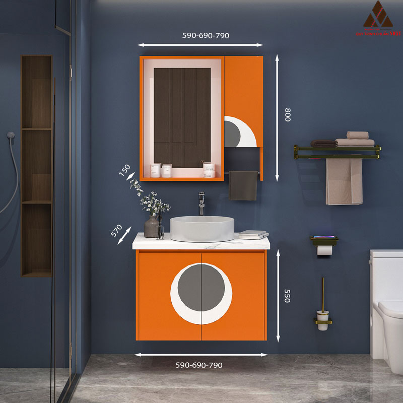 Hình ảnh mẫu tủ lavabo treo tường có mã T0469-3 tone màu cam