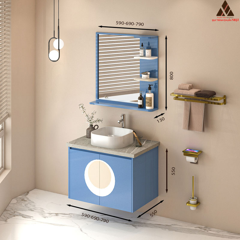 Hình ảnh mẫu tủ lavabo treo tường có mã T0479-4 tone màu xanh lơ nhạt