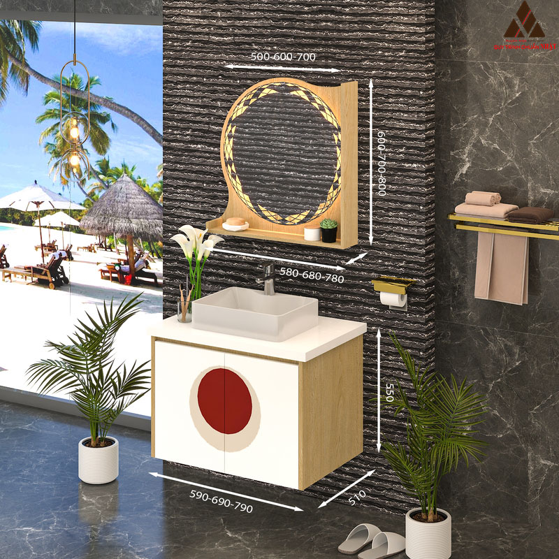 Hình ảnh mẫu tủ lavabo treo tường có mã T0469-9 vân gỗ nâu sáng 