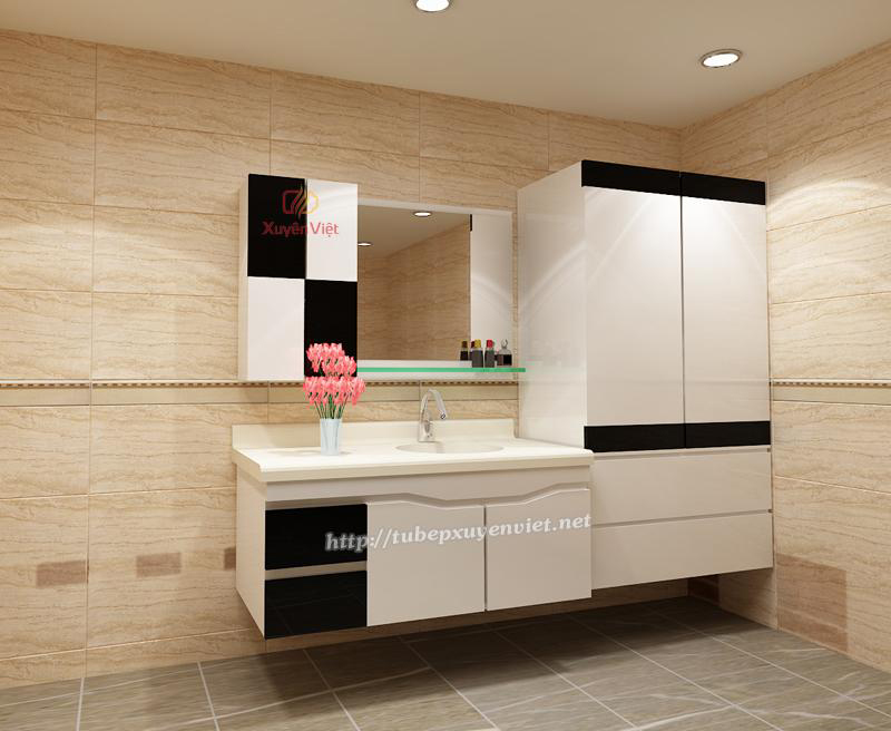 Tủ chậu rửa mặt tông đen trắng làm tỏa sáng không gian phòng tắm gia đình bạn