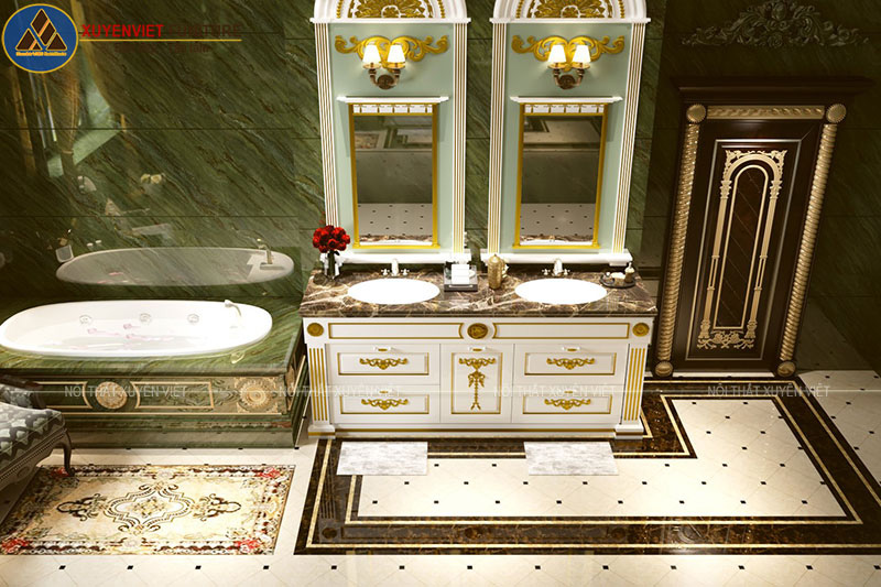 Kiểu dáng tủ lavabo dát vàng mang phong cách quý tộc cho không gian phòng tắm 