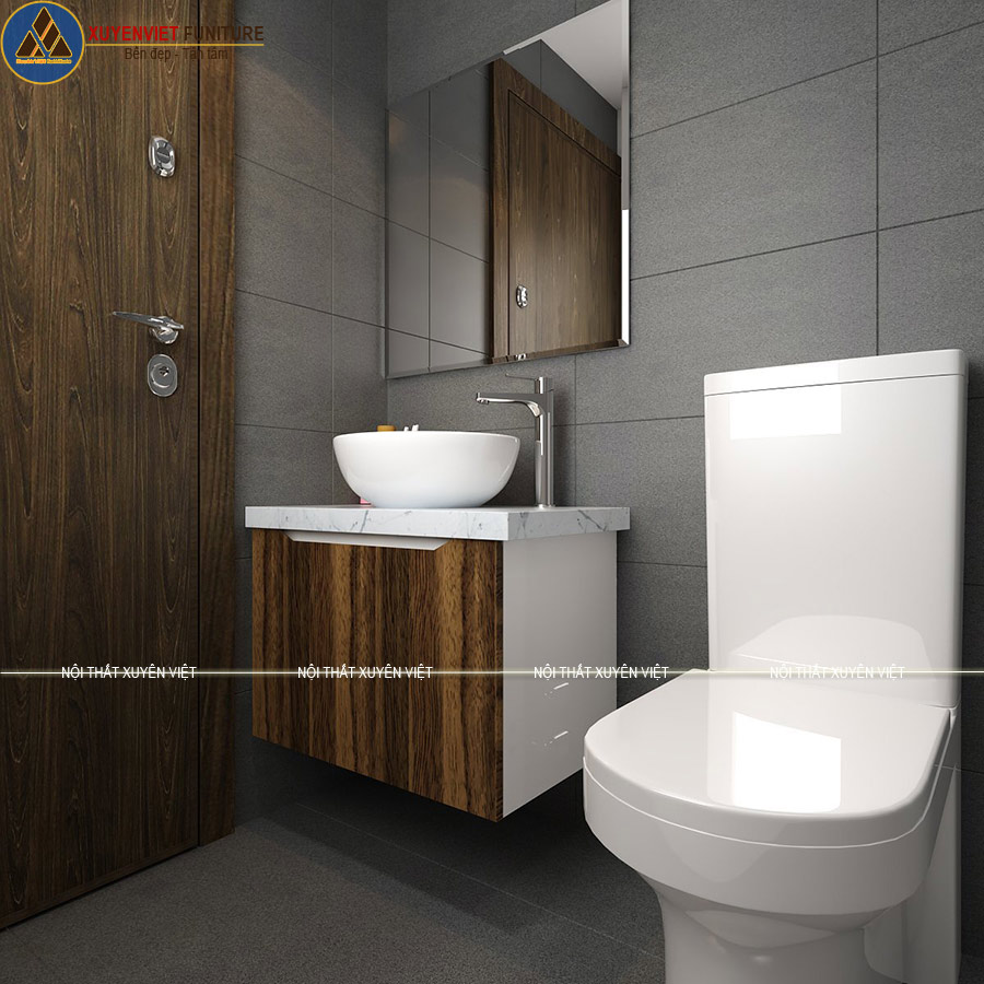 Hình ảnh mẫu tủ chậu lavabo giả gỗ hiện đại XVL748 sang trọng trong phòng tắm
