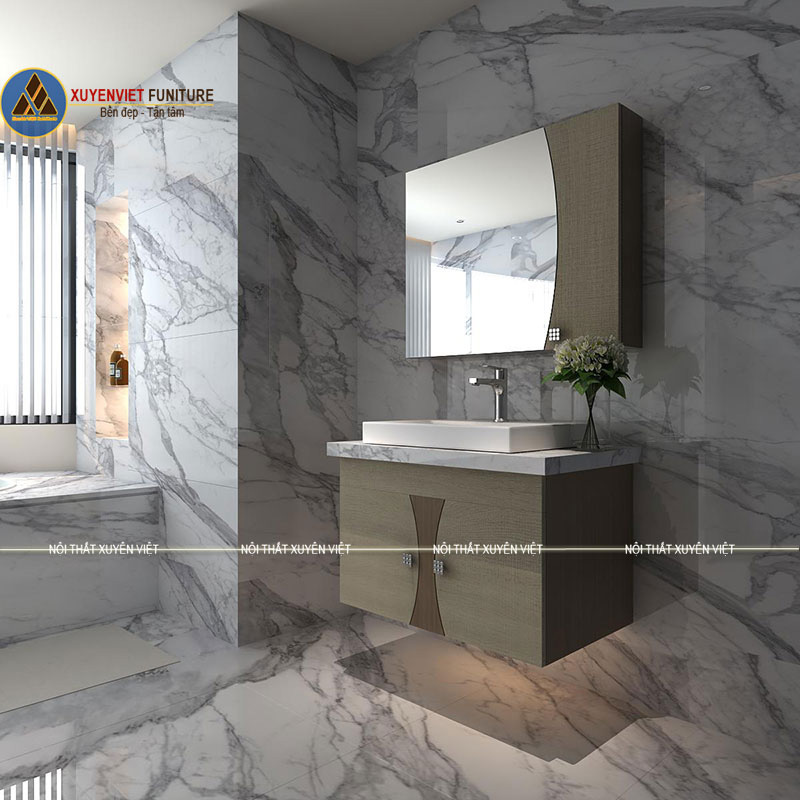 Mẫu tủ lavabo bằng nhựa phủ laminate LBK3002 phù hợp với không gian phòng tắm có diện tích bé