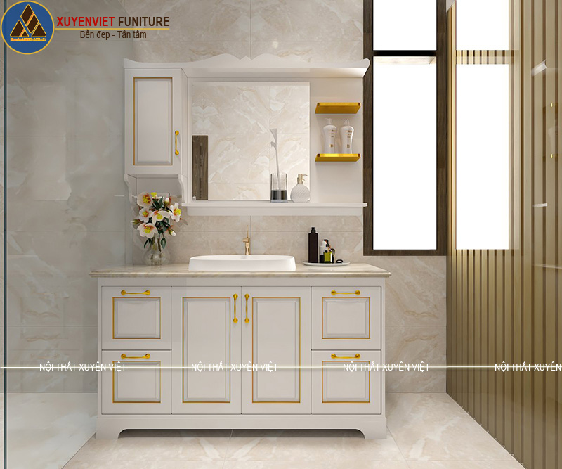 Tủ lavabo tân cổ điển XVL762 phòng thứ nhất cho phòng tắm nhà anh Tuấn được Xuyên Việt thiết kế