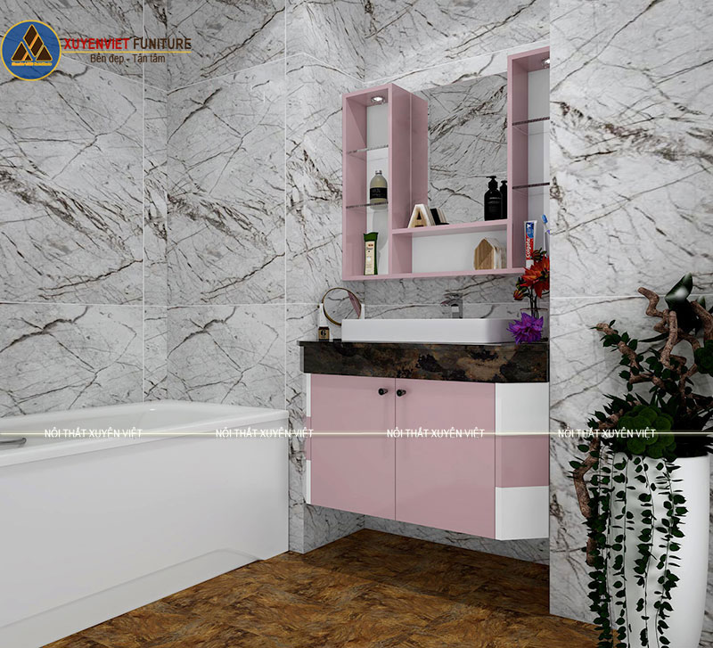 Tủ chậu phòng tắm tông hồng ghi LBK2039 đem đến cho người sử dụng sự mới lạ