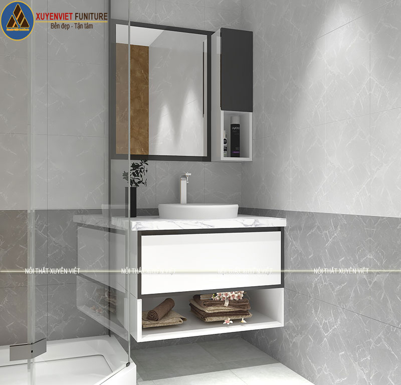 Hình ảnh bộ tủ chậu rửa mặt cao cấp XVL730 cho phòng tắm thứ nhất nhà anh Sơn
