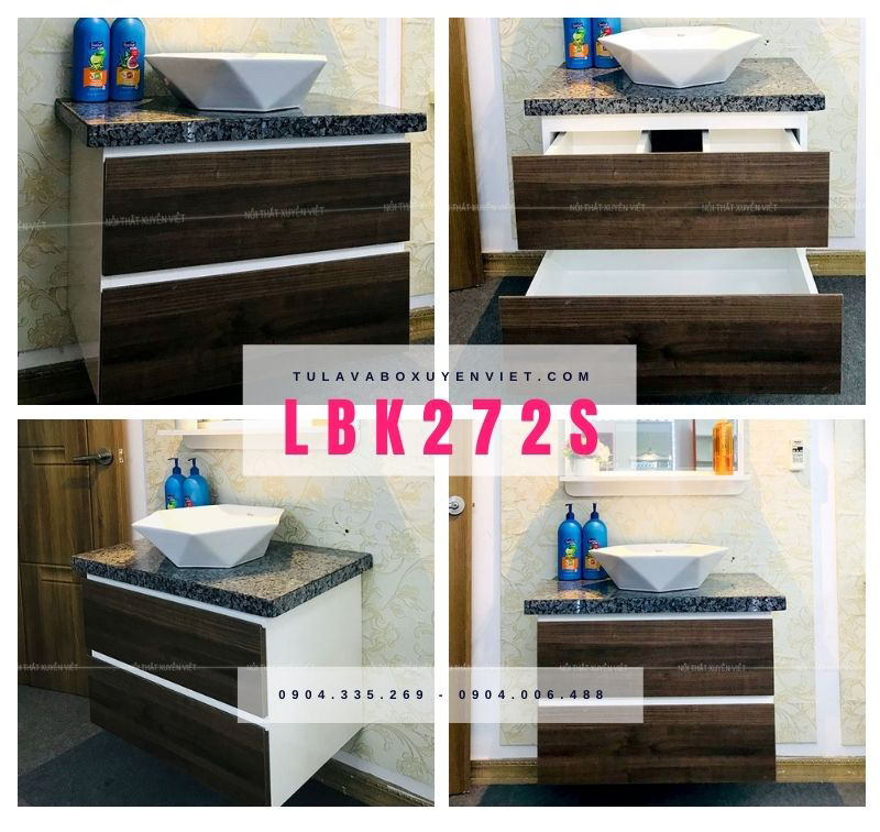Hình ảnh của bộ tủ chậu rửa mặt vân gỗ LBK272S hiện đang được bày bán sẵn tại Xuyên Việt