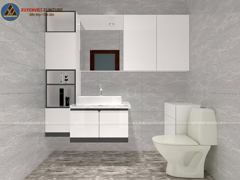 Ảnh 3D hoàn thiện cho bộ tủ lavabo XVL831 trong không gian phòng tắm cao cấp 
