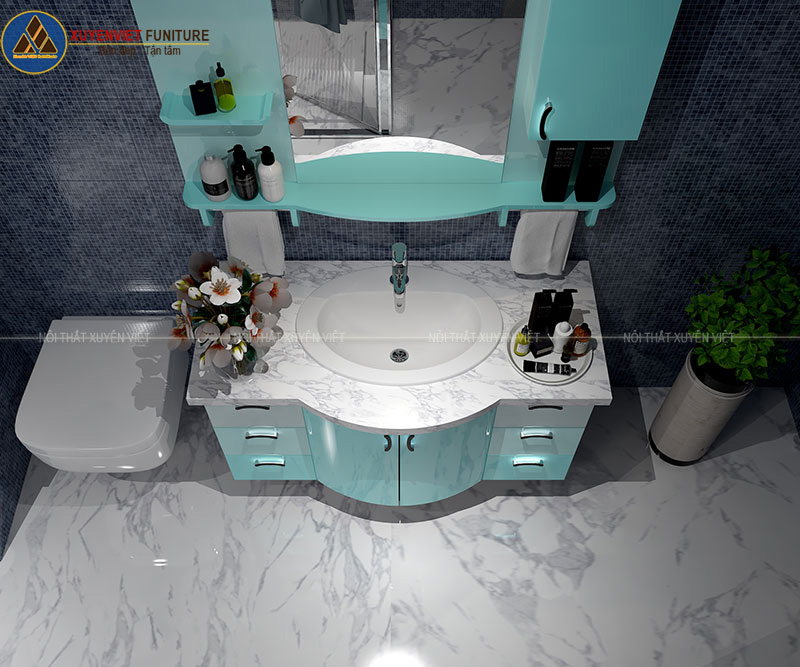Tủ lavabo cánh cong tông xanh bạc hà XVL708 giúp tỏa sáng phòng tắm gia đình bạn