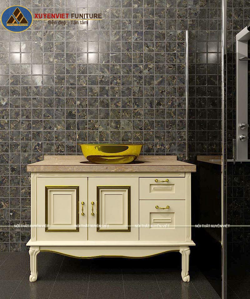 Hình ảnh bộ tủ lavabo cao cấp cổ điển dát vàng XVL733 tại Xuyên Việt thiết kế riêng cho chị Ngọc