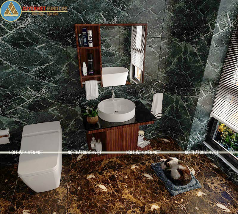 Tủ lavabo chữ I phủ laminate giả gỗ LBK1027 phù hợp với không gian phòng tắm nhỏ