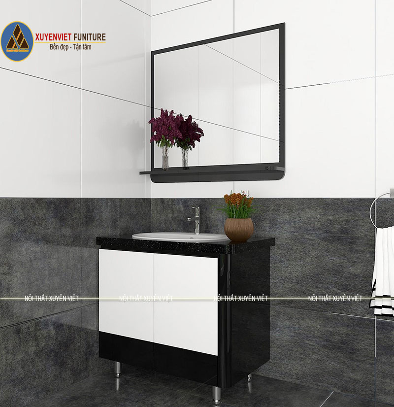 Hình ảnh mẫu tủ lavabo đẹp XVL735 tại Xuyên Việt thiết kế cho phòng tắm thứ ba nhà anh Sơn