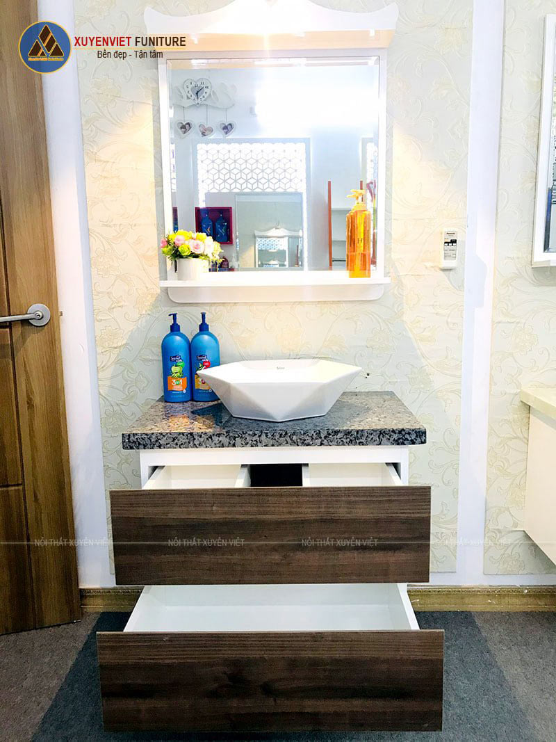 Với vẻ đẹp từ 3D đến thực tế thì bộ tủ lavabo giả vân gỗ này đánh tan mọi nghi ngờ 