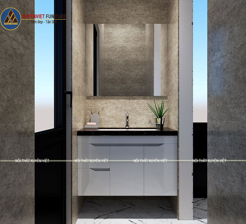 Hình ảnh bộ tủ lavabo hiện đại kiểu dáng treo tường cho nhà tắm thứ hai nhà chị Thuỷ