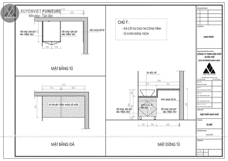 Bản vẽ thiết kế bộ tủ lavabo laminate kết hợp khoang chứa máy giặt nhà anh Phúc