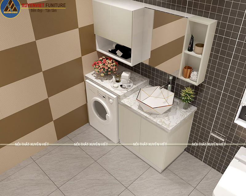 Hình ảnh bộ tủ lavabo laminate đi kèm tủ máy giặt LBK3014 đầy đẳng cấp trong phòng tắm