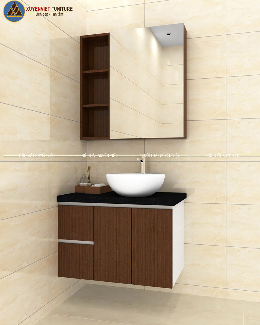 Tủ lavabo nhựa XVL765 giả vân gỗ siêu chịu nước được Xuyên Việt thiết kế cho khách hàng