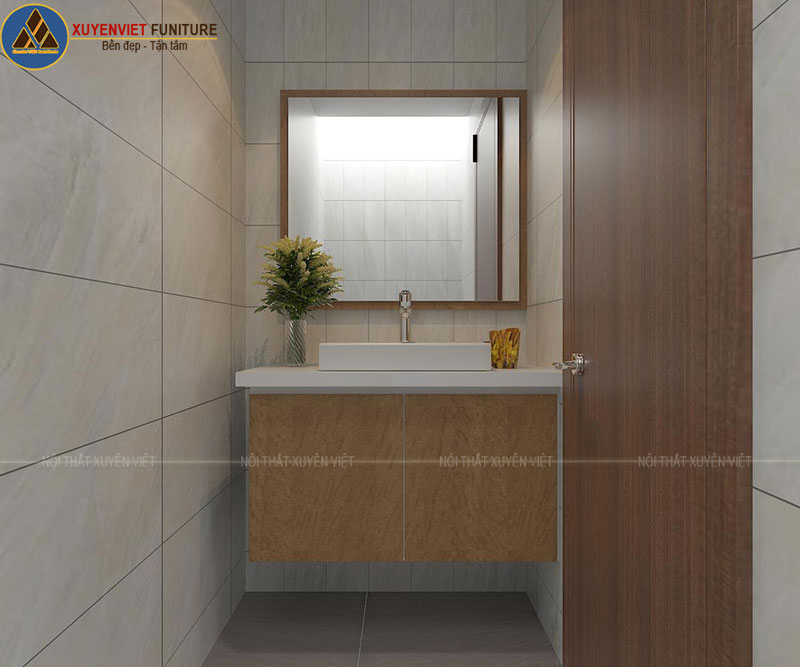 Với không gian hẹp bộ tủ lavabo nhựa được Xuyên Việt thiết kế gọn đẹp