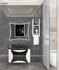 Cách phối màu đen trắng cũng khiến bộ tủ lavabo đẹp XVL681 vẫn rất cá tính và cuốn hút
