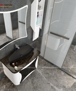 Dù là tông màu đen nhưng bộ tủ lavabo đẹp XVL681 vẫn rất phong cách và độc đáo