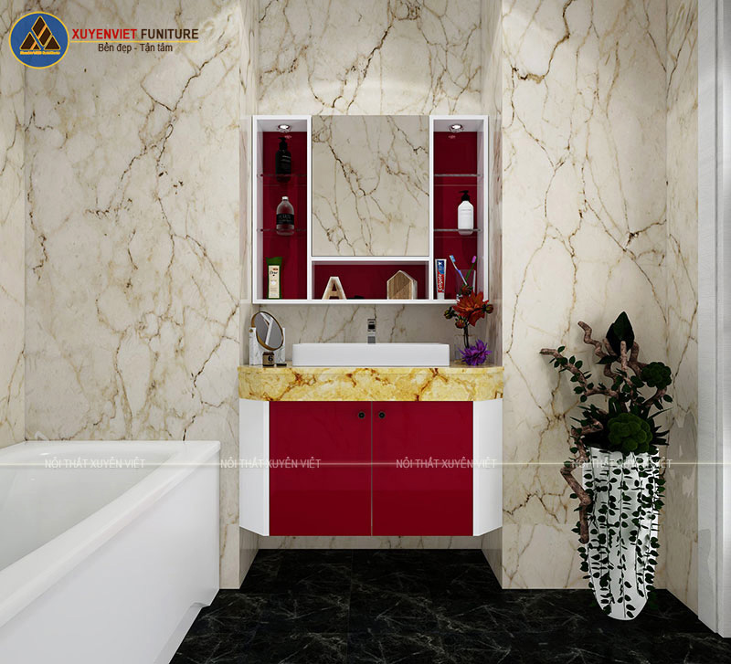 Bộ tủ lavabo treo tường tông đỏ tím LBK2040 phù hợp với phòng tắm có diện tích rộng