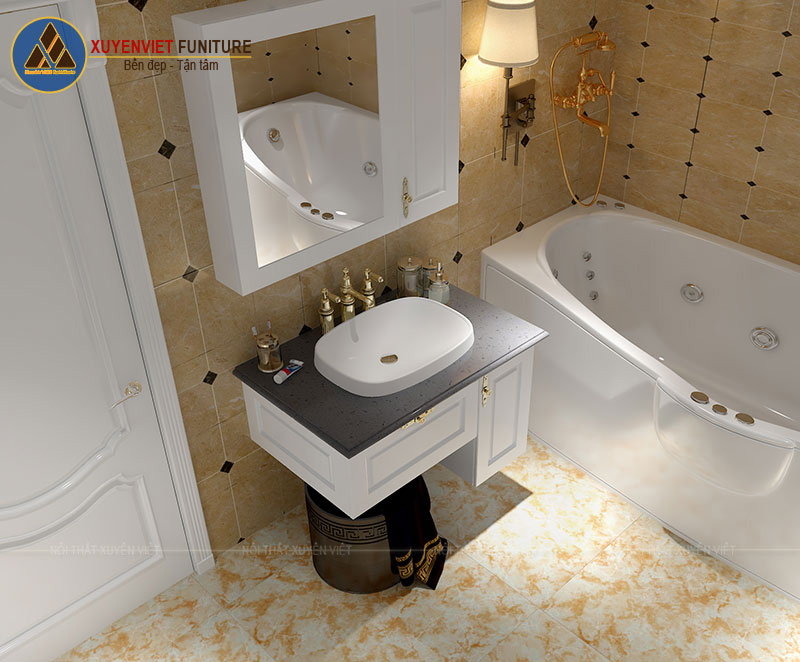 Hình ảnh bộ tủ chậu rửa mặt cổ điển LBK1015 đẳng cấp với gam màu trắng tỏa nắng không gian phòng tắm