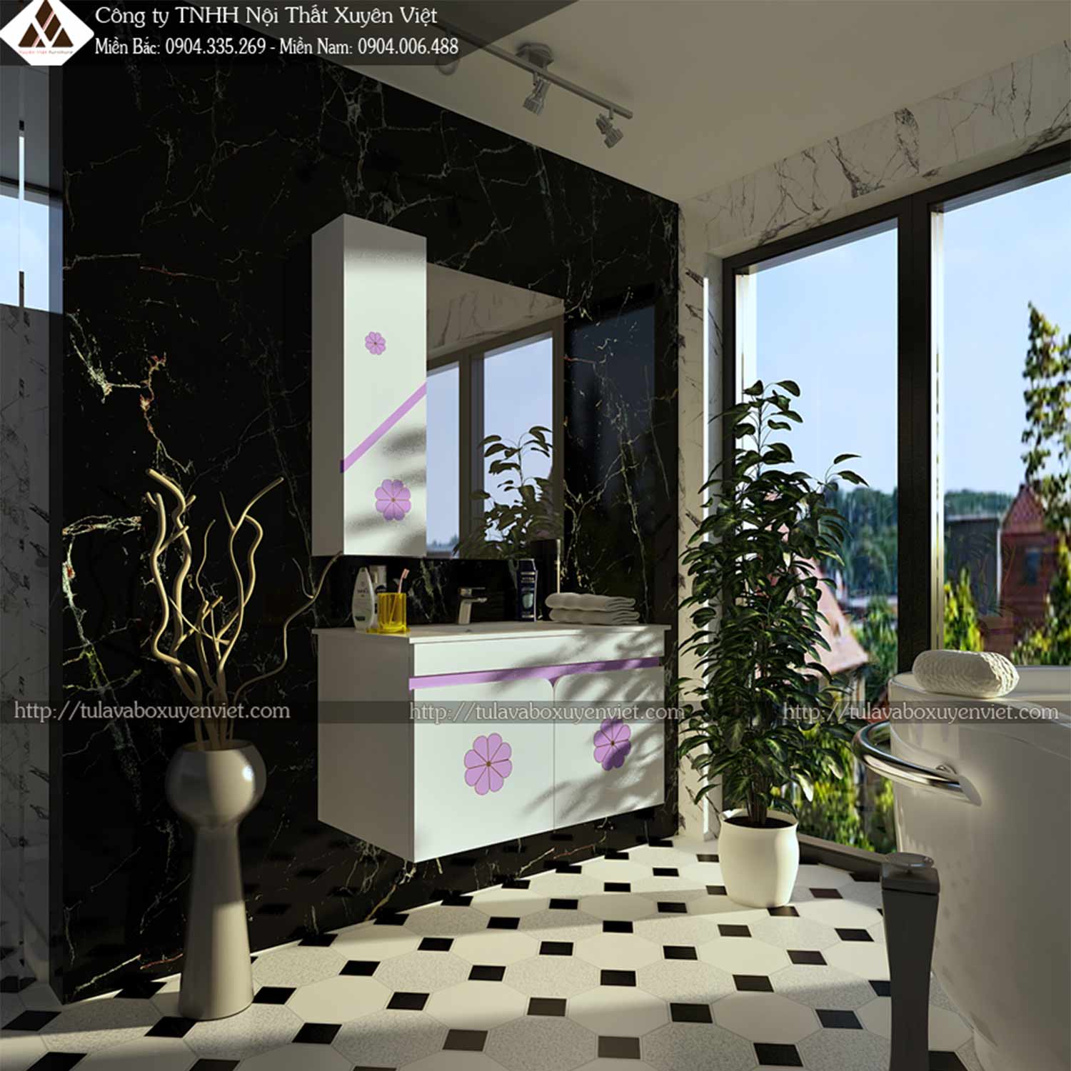 Hình ảnh bộ tủ lavabo có chậu liền bàn LBK225 kèm họa tiết xinh xắn tại Xuyên Việt