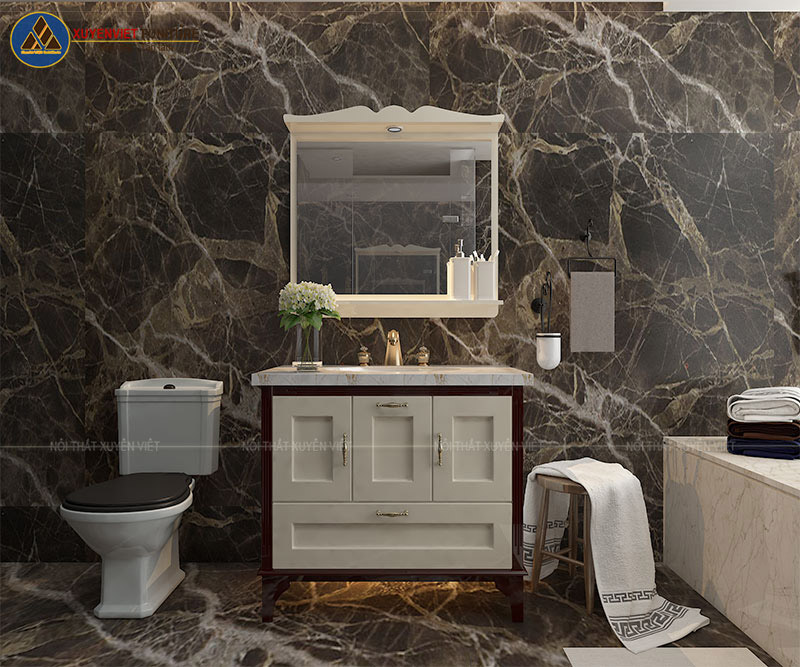 Bộ tủ lavabo cổ điển đẹp LBK1020 phù hợp với không gian phòng tắm có diện tích rộng