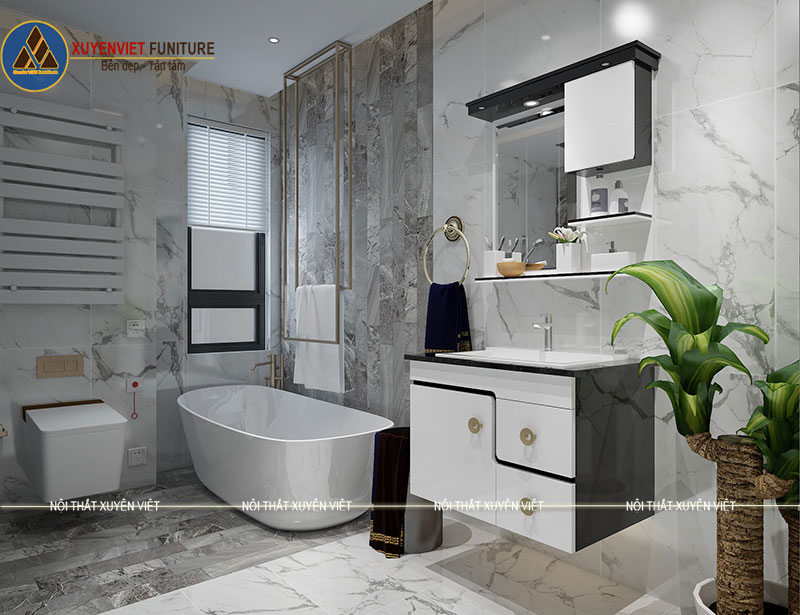 Bộ tủ lavabo đẹp LBK2026 gam màu trắng đen phù hợp với không gian phòng tắm có diện tích nhỏ