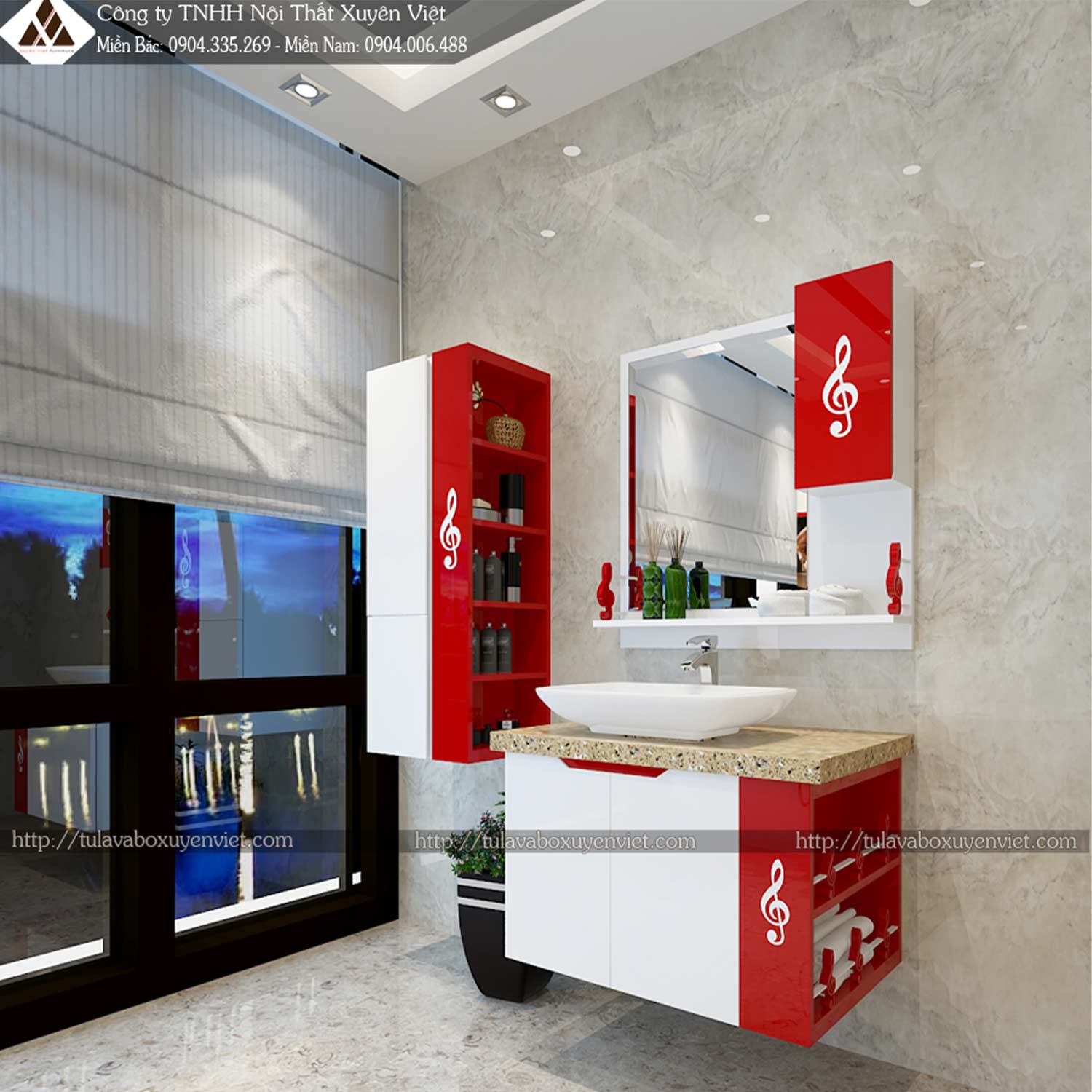Bộ tủ chậu lavabo LBK214 tông đỏ đầy quyền lực được đặt bán sẵn tại Showroom Xuyên Việt